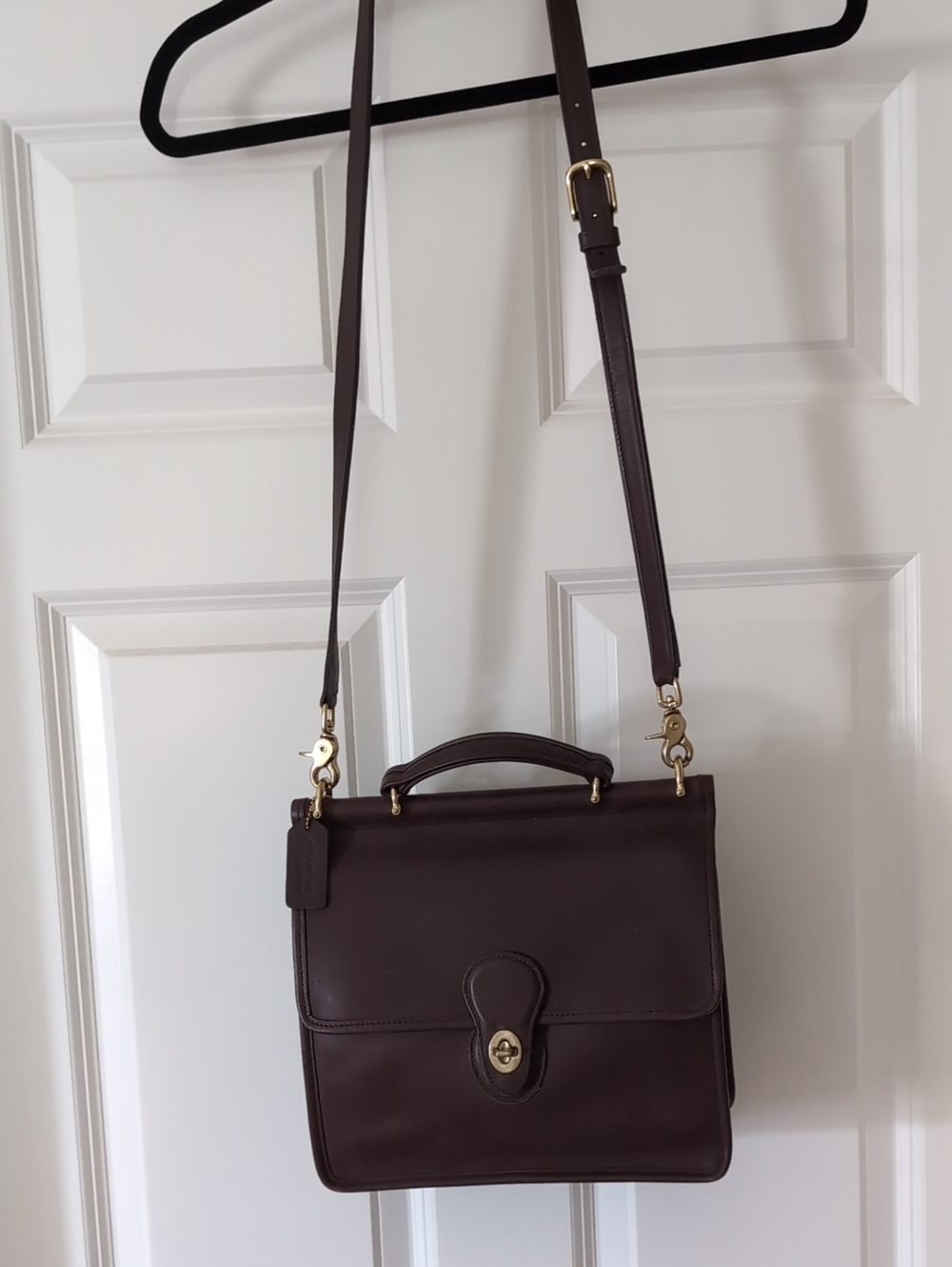 Coach Dark Brown Leather Shoulder Bag with Gold Hardware